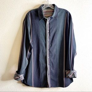 Bugatchi Purple & Blue Button Down Striped Shirt L